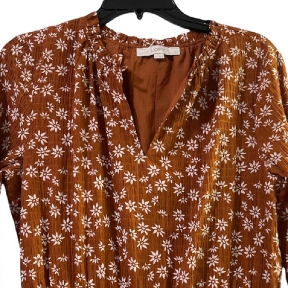 Loft burnt orange long sleeve elastic waistband floral maxi dress, XL - Picture 4 of 9